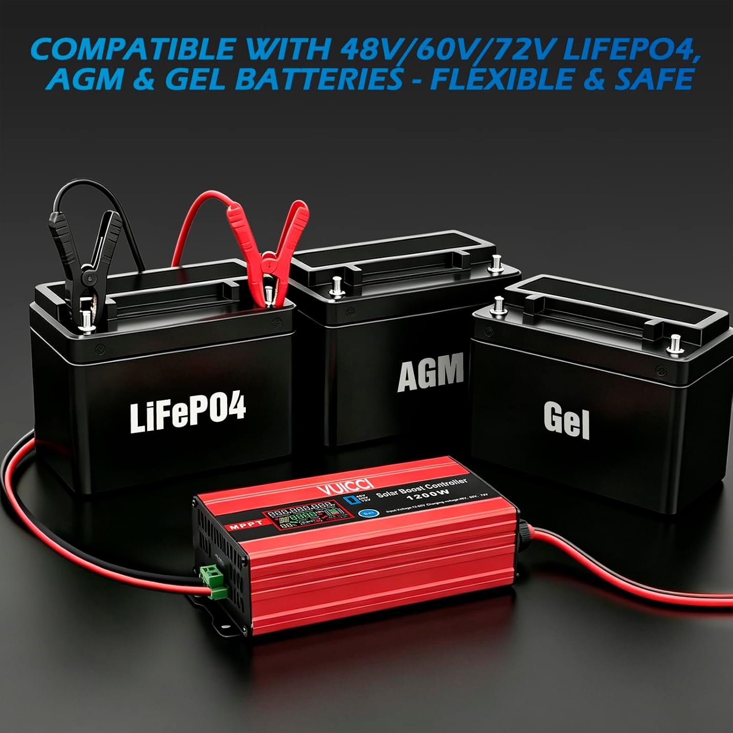 30A Boost MPPT Solar Charge Controller 1200W,48V/60V/72V Step-Up,Max 15A for Lead-Acid & LiFePO4, 99% Tracking 98% Efficiency,Solar Panel Charge Controller for RV Golf Cart Off-Grid PV Panels - Image 4