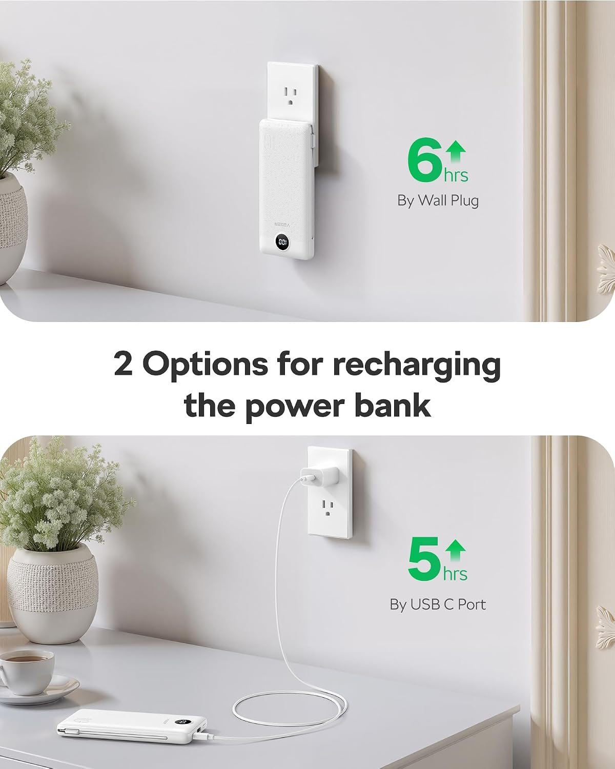 VEGER Portable Charger, 10000mAh Power Bank Built in Wall Plug and Cables | Ultra Slim&Compact, Charge 5 Devices at Once, Flight-Safe, Travel Essentials Battery Pack for iPhone 17, iPad, Samsung, etc - Image 7