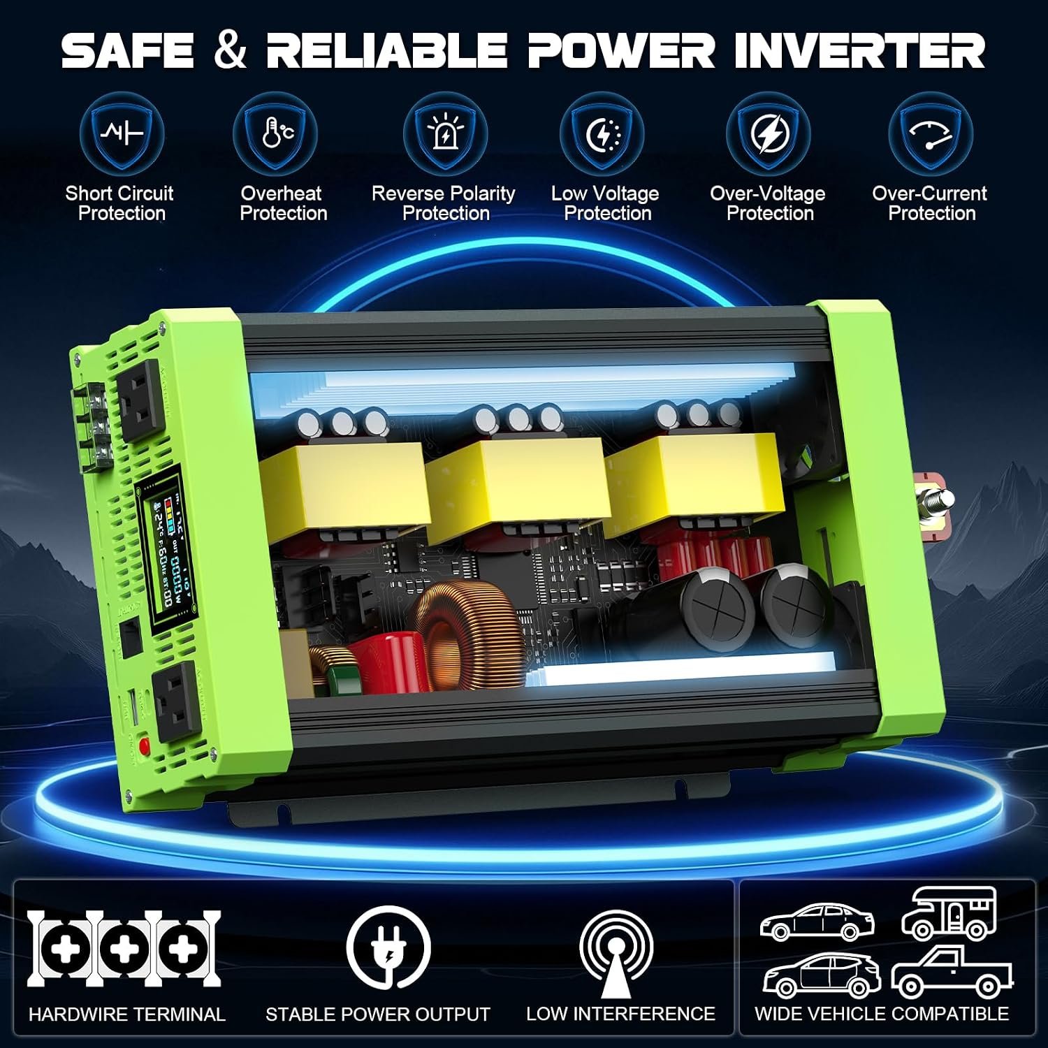 Vansdon 3000W Pure Sine Wave Inverter 12V DC to 120V AC Power Inverters for RV,Truck, Solar, Home, Off-Grid, Car with LCD Display, 3 AC Outlet, 30W USB-C, 5V 2.1A USB,Remote Control, Surge 6000W - Image 9