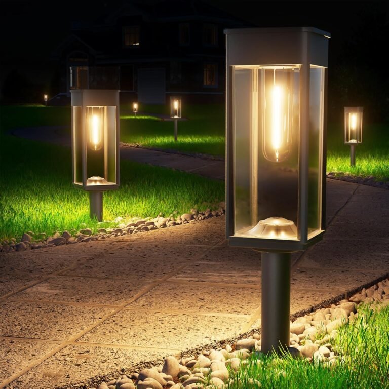 BITPOTT Solar Lights Outdoor, Bright Solar Pathway Lights Waterproof IP65, 4 Pack Auto On/Off Solar Path Lights for Yard, Landscape, Lawn, Patio, Walkway, Driveway, Garden Decoration