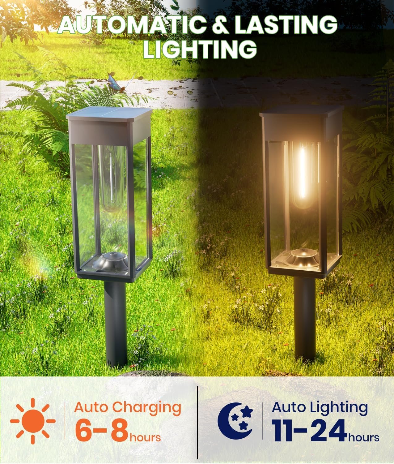 BITPOTT Solar Lights Outdoor, Bright Solar Pathway Lights Waterproof IP65, 4 Pack Auto On/Off Solar Path Lights for Yard, Landscape, Lawn, Patio, Walkway, Driveway, Garden Decoration - Image 4