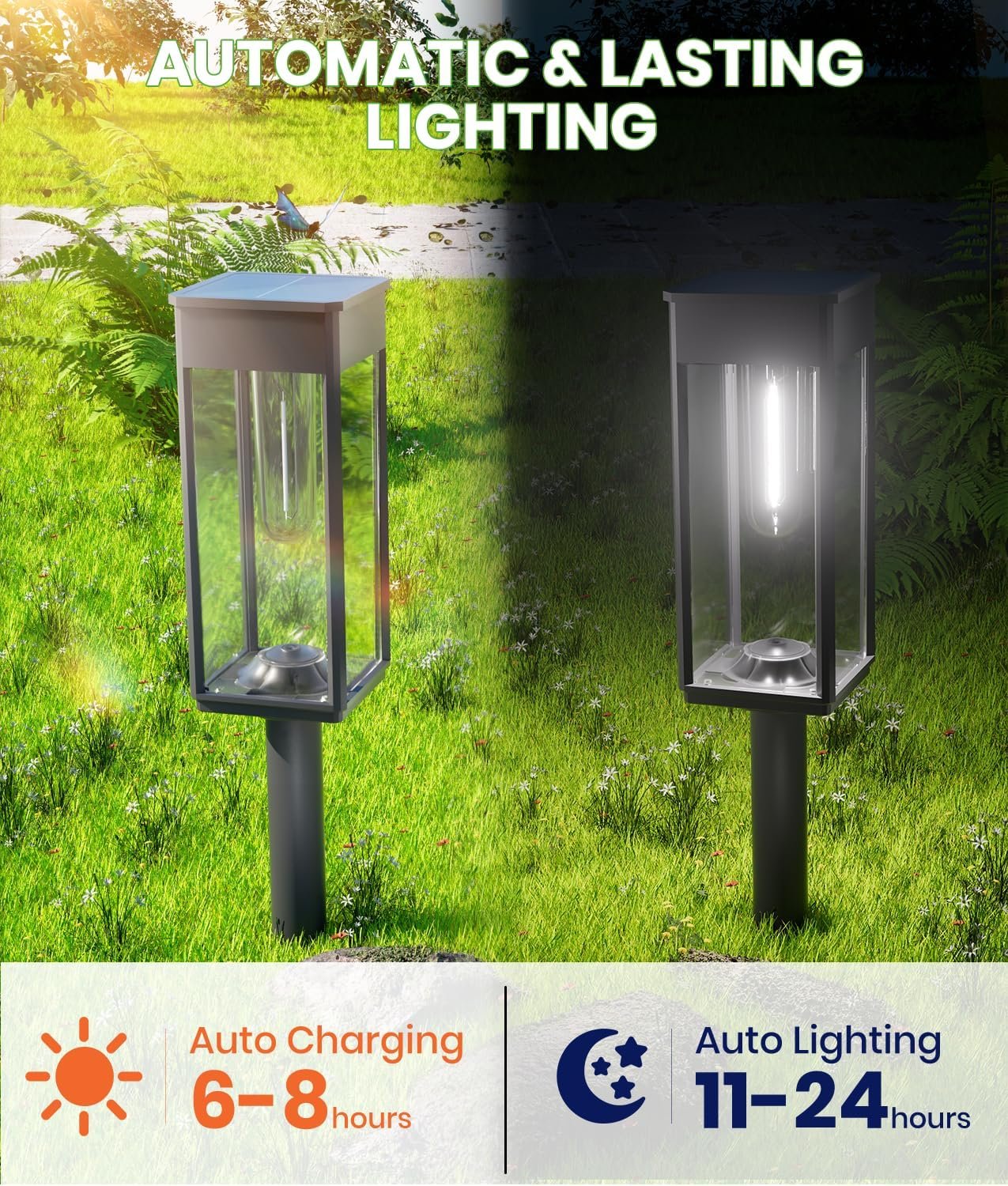 BITPOTT Bright Solar Lights Outdoor Waterproof IP65, 4 Pack Pathway Lights Solar Powerd, Auto On/Off Solar Outdoor Lights for Path, Yard, Landscape, Lawn, Patio, Walkway, Driveway, Garden Decor - Image 4