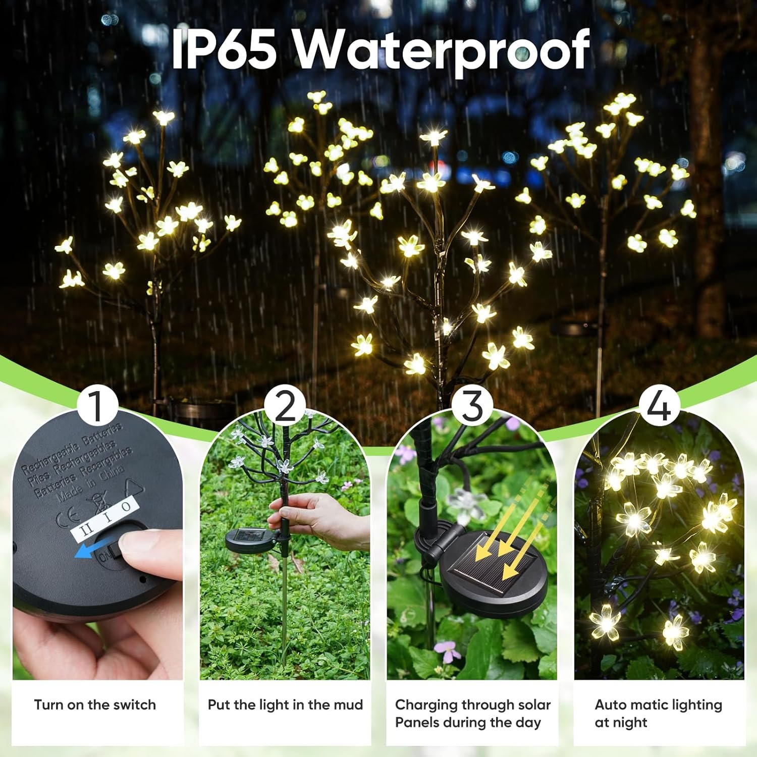 6 Pack Solar Lights Outdoor Waterproof, Garden Lights Solar Flowers | 2 Modes 120LED, Fairy Garden Decor for Outside, Yard, Patio, Pathway, Lawn Decorations, Gardening Gifts for Women Mom - Image 2