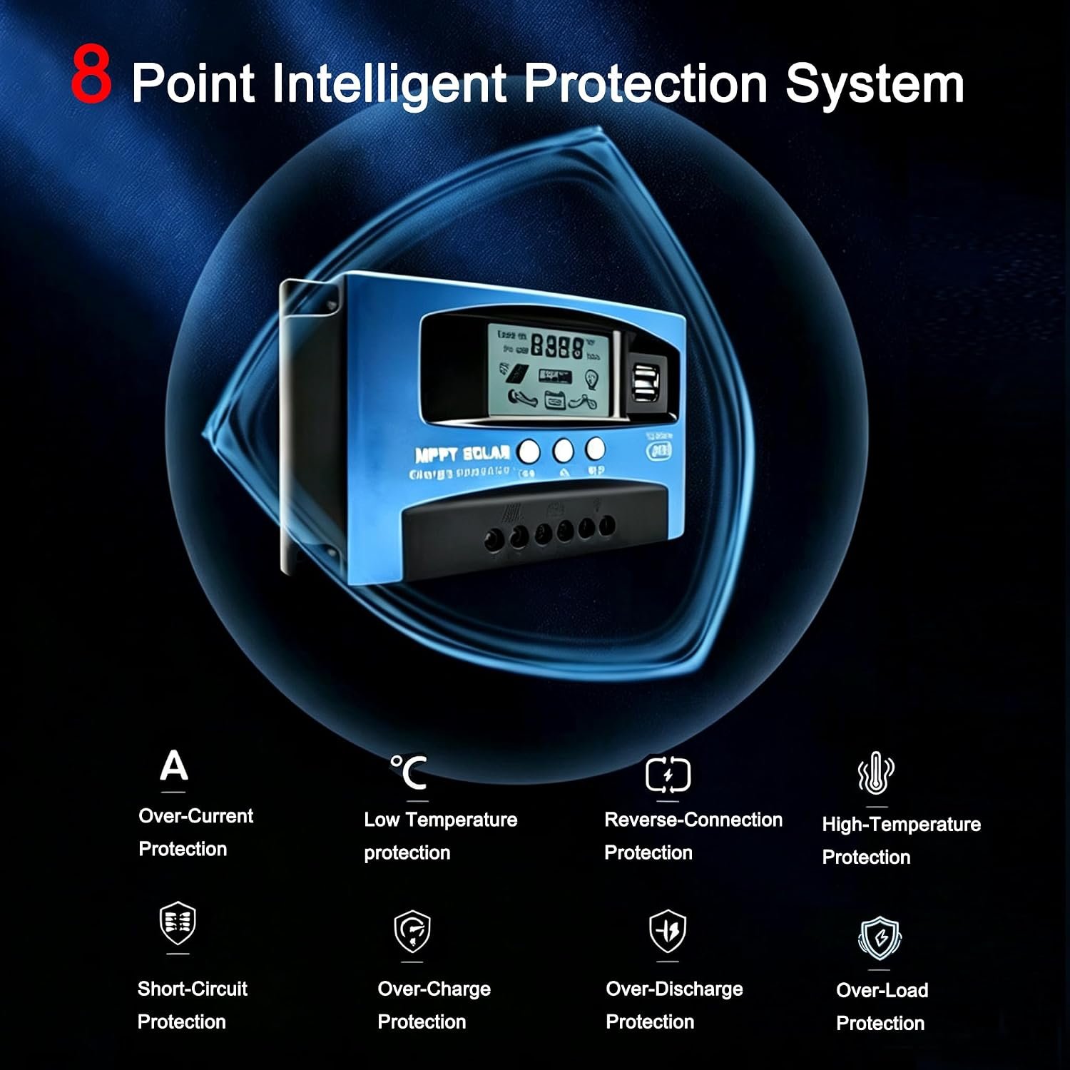 100A MPPT Solar Charge Controller Solar Panel Regulator - Auto-Detect 12V/24V System with Adjustable LCD Display Dual USB Port Timer Setting PWM Auto Parameter Fits for Lead-Acid & Lithium Batteries - Image 5
