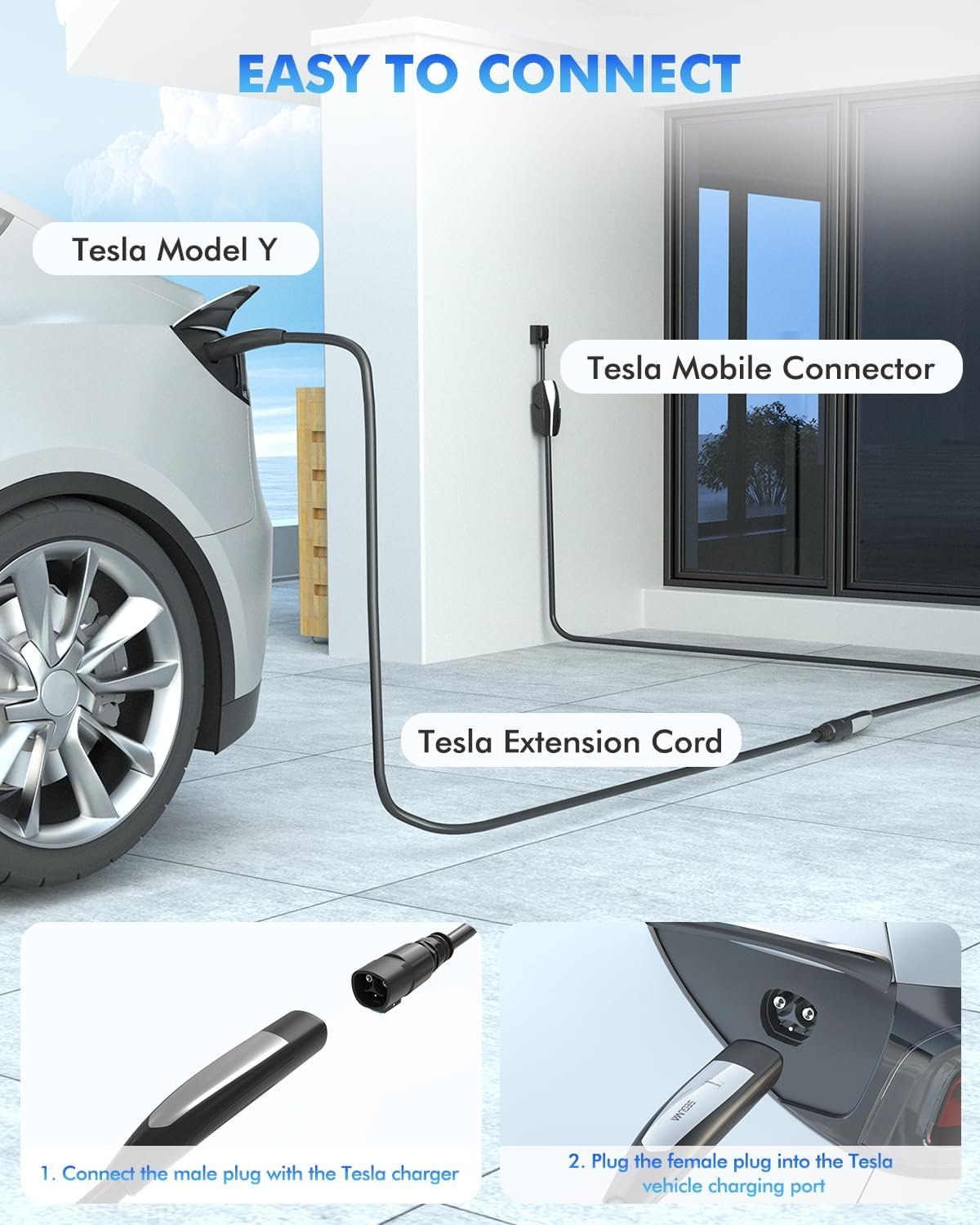 EV Charger Extension Cable for Tesla, 50Amp 40ft Up to 240V 12kW, NACS Plug EV Extension Cord for Tesla Wall Connector/Destination Charger, Compatible with Model Y/X/3/S (Not Fit Tesla Mobile Charger) - Image 5