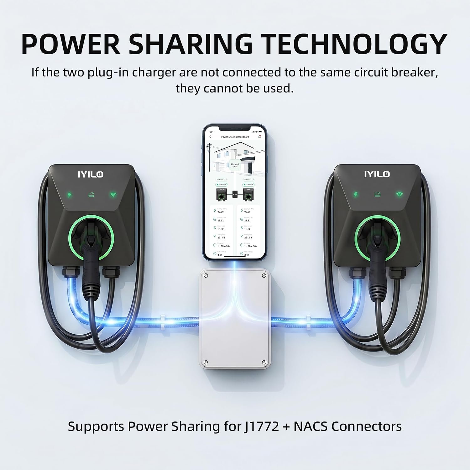 Level 2 EV Charger with Energy Meter, 48Amp/11.5KW, J1772 Wall Electric Car Charger with Dual Temp Sensors(Exclusive), Wi-Fi(2.4 GHz), RFID, Smart App, CT Clamps for Load Balancing, Black-Gray - Image 4