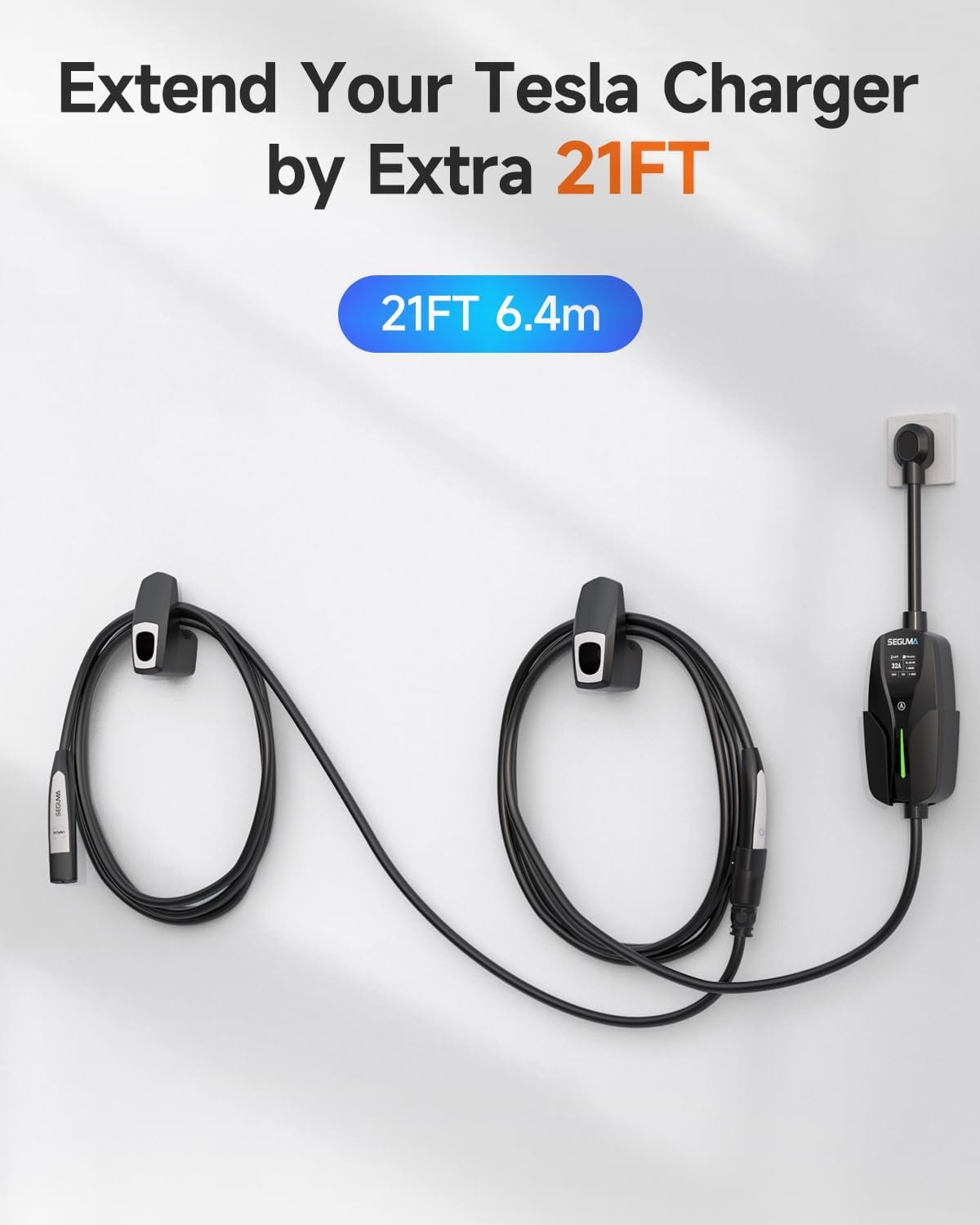 32A EV Charger Extension Cord for Tesla Charger, 21ft EV Extension Cable for Level 1/2 Tesla Home Chargers/Tesla Wall connectors, Max 240V 7.68kW NACS Extension Cable for Tesla Y/X/3/S/Cyber-truck | 240V 7.68kW Extension Cable for NACS Chargers, Compatible with Tesla Model 3/Y/S/X/Cybertruck and Level 1/2 Charging - Image 3