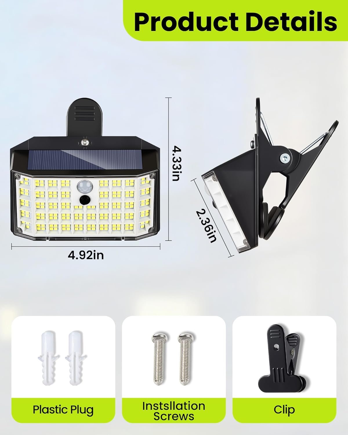 Clip on Solar Lights Outdoor, Motion Sensor Fence Lights | 176LED 600LM No Drill Solar Clip Light with Motion Sensor, 3 Modes IP65 Waterproof Security Lights for Deck,Yard(4Pack) - Image 9