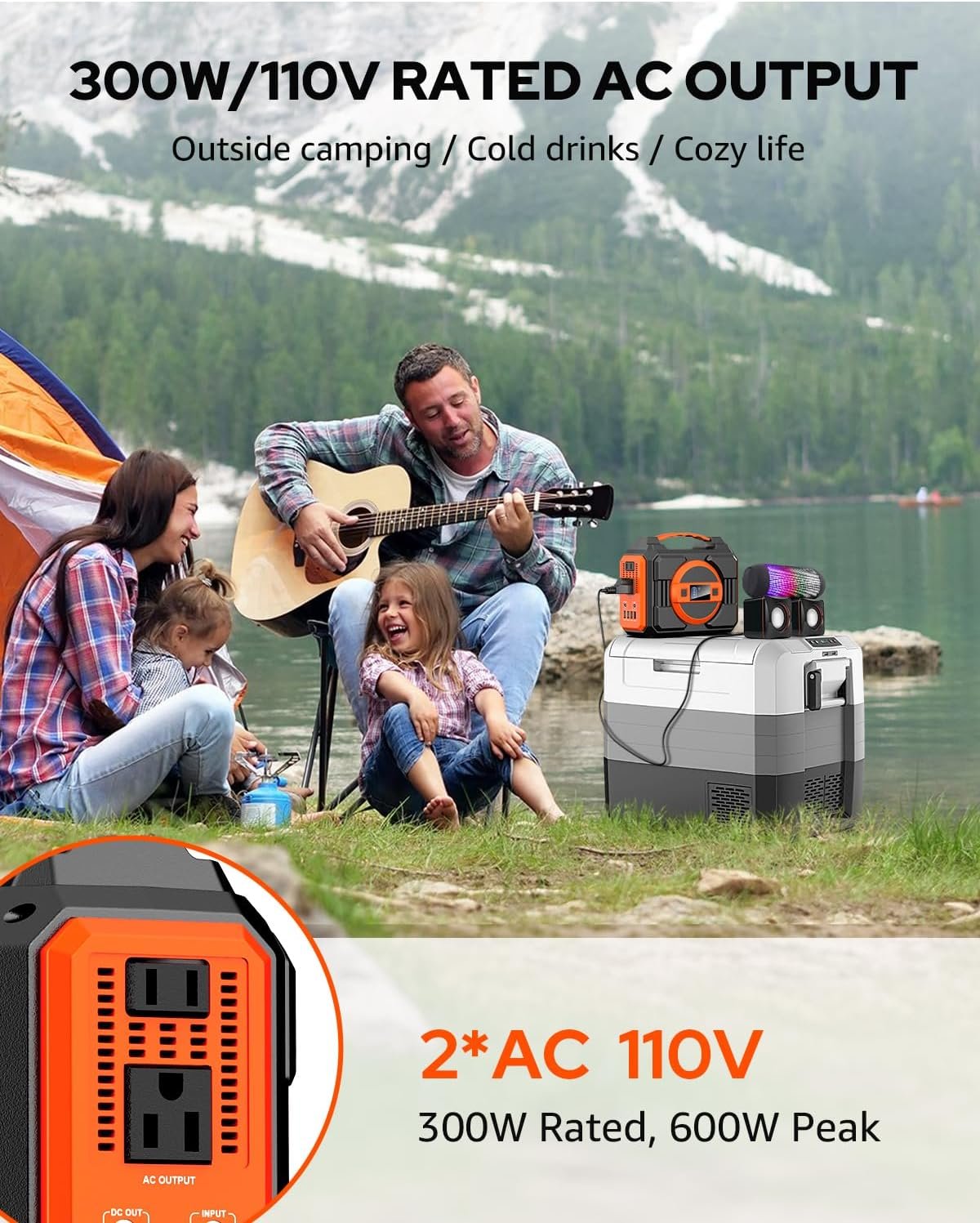Portable Solar Generator, 300W Portable Power Station with 40W Solar Panel | 220Wh Lithium Battery Power Pack with Pure Sine Wave AC Outlet, Solar Powered Generator for Outdoor Camping RV Van Travel - Image 2