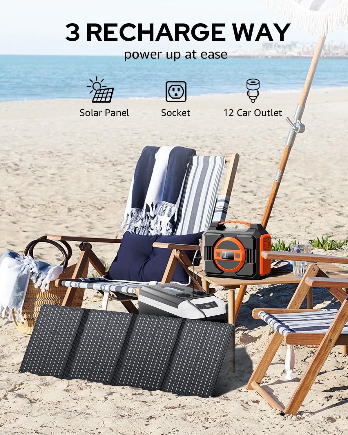 Portable Solar Generator, 300W Portable Power Station with 40W Solar Panel | 220Wh Lithium Battery Power Pack with Pure Sine Wave AC Outlet, Solar Powered Generator for Outdoor Camping RV Van Travel - Image 3
