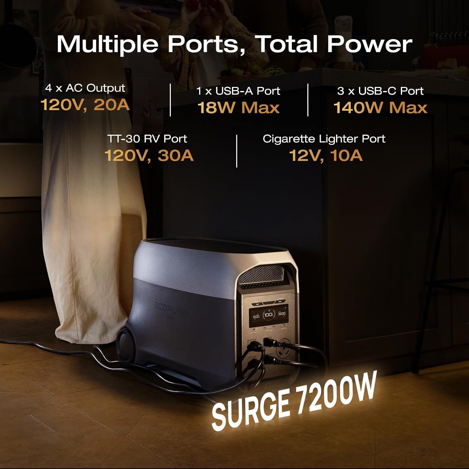 EF ECOFLOW Delta 3 Ultra 3072Wh Solar Generator with 400W Solar Panel | Portable Power Station with LFP Battery, 3600W (Surge 7200W) Output, Solar Generator for Home Use, RV, Camping Accessories - Image 7