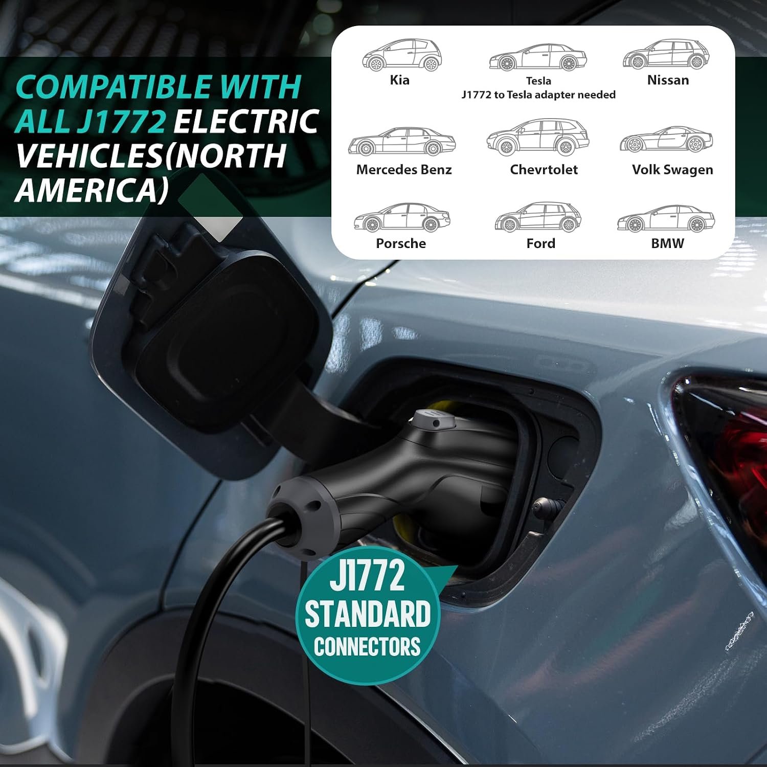 Level 2 Electric Vehicle (EV) Charger(WiFi APP/Plug-Play), 40A, 25ft Cable ETL Certified, 220V-240V NEMA 14-50P Plug EVSE w/ J1772 Connector, Portable EV Car Charging Stations (Jet) - Image 8
