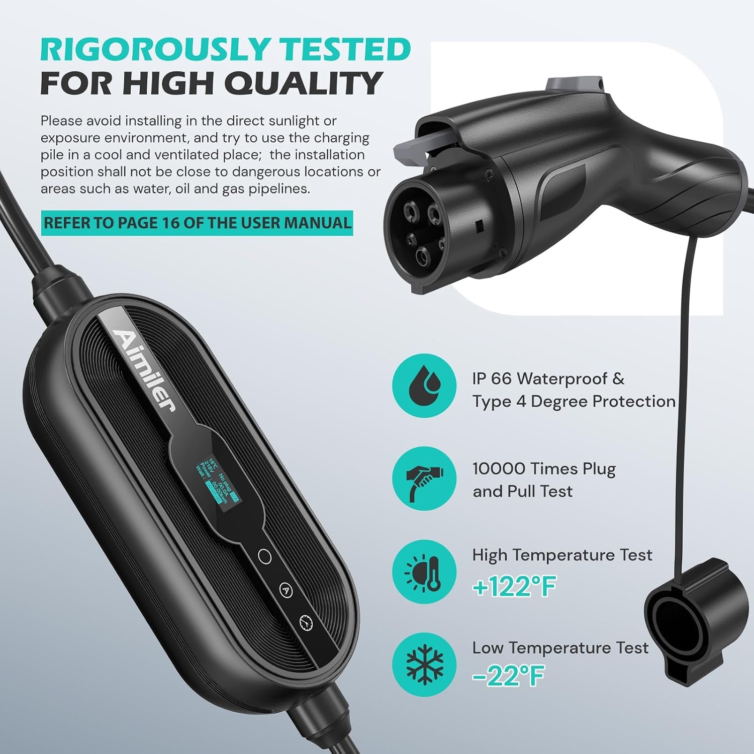 Level 2 Electric Vehicle (EV) Charger(WiFi APP/Plug-Play), 40A, 25ft Cable ETL Certified, 220V-240V NEMA 14-50P Plug EVSE w/ J1772 Connector, Portable EV Car Charging Stations (Jet) - Image 9