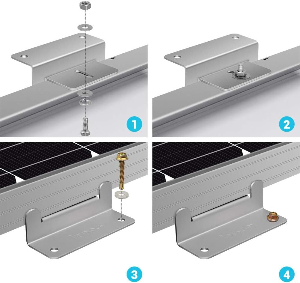 Renogy 4 Sets of Solar Panel Mounting Z Brackets Lightweight Aluminum Corrosion-Free Construction for RVs, Trailers, Boats, Yachts, Wall and Other Off Gird Roof Installation, 4 Count | Lightweight Aluminum with Rust-Resistant Stainless Steel Hardware; Adapts to Curved Roofs. Mounting HardwareIncluded - Image 4