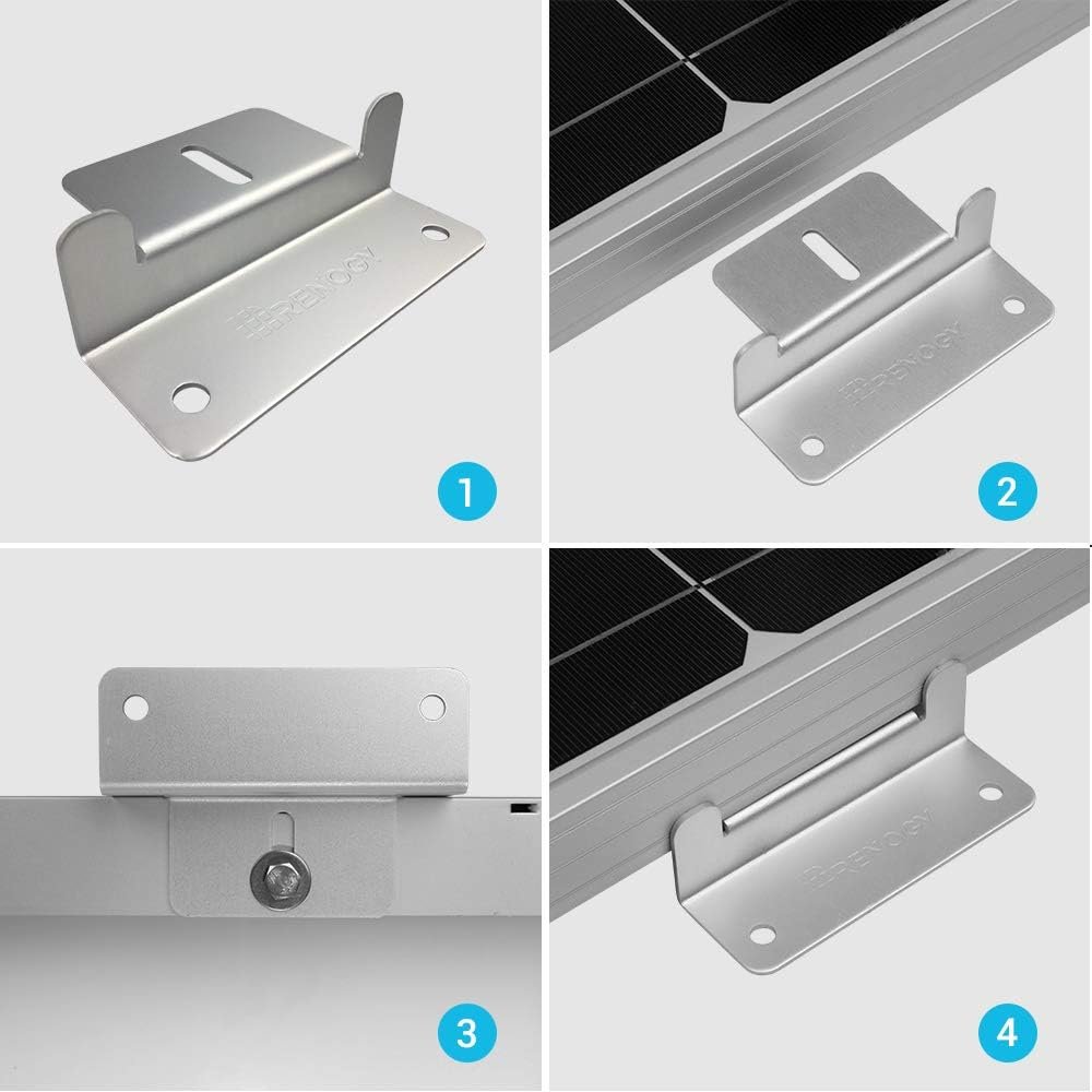 Renogy 4 Sets of Solar Panel Mounting Z Brackets Lightweight Aluminum Corrosion-Free Construction for RVs, Trailers, Boats, Yachts, Wall and Other Off Gird Roof Installation, 4 Count | Lightweight Aluminum with Rust-Resistant Stainless Steel Hardware; Adapts to Curved Roofs. Mounting HardwareIncluded - Image 5