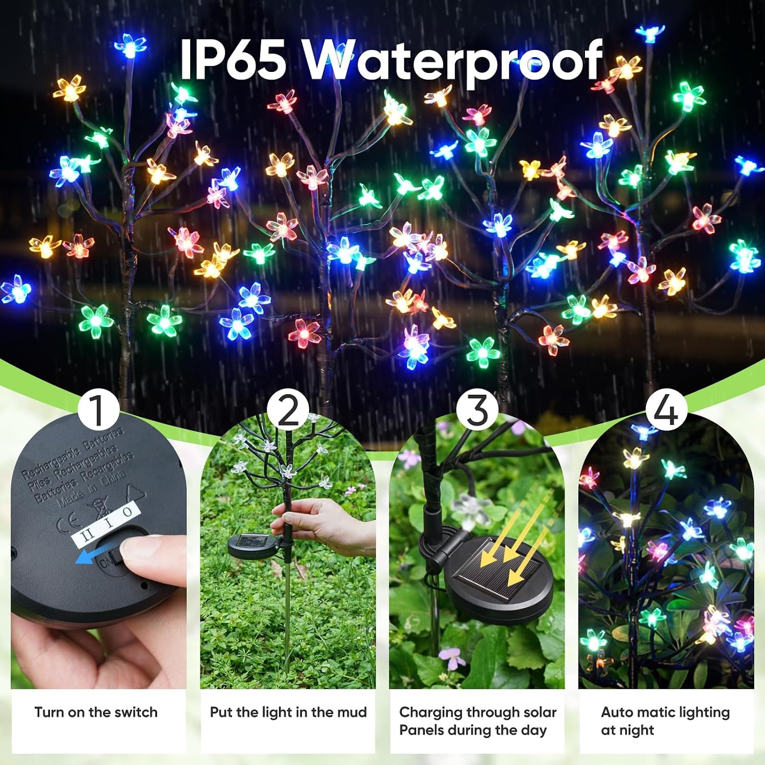 8 Pack Solar Lights Outdoor Waterproof, Garden Lights Solar Flowers | 2 Modes 160LED, Fairy Garden Decor for Outside, Yard, Patio, Pathway, Lawn Decorations, Gardening Gifts for Women Mom - Image 2