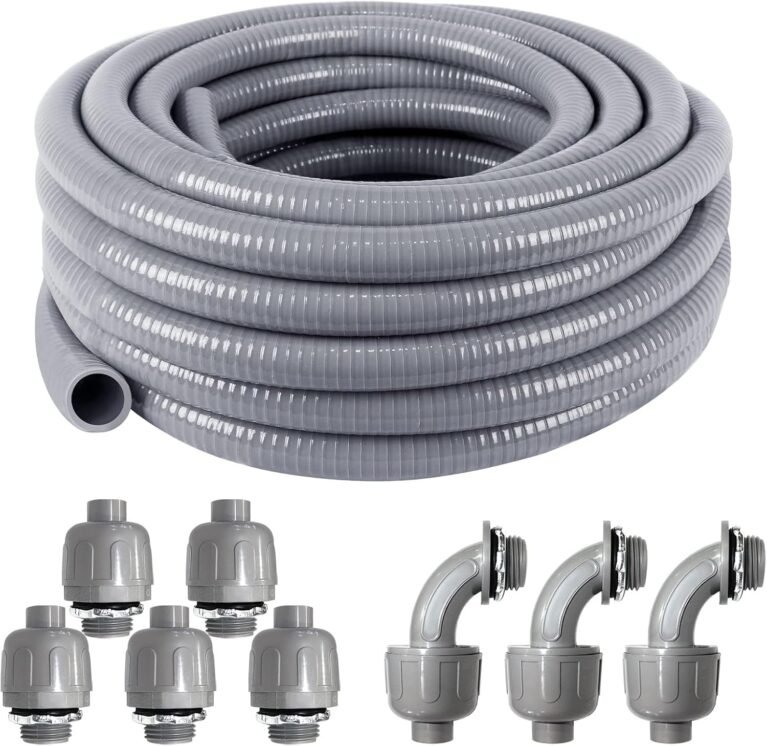 1inch 25ft Electrical Conduit Kit,Liquid-Tight Conduit and Connector | Flex Conduit Kit with 5 Straight and 3 Angle Fittings Included,Flexible Non - Metallic Electrical Conduit(1" Dia, 25 Feet)
