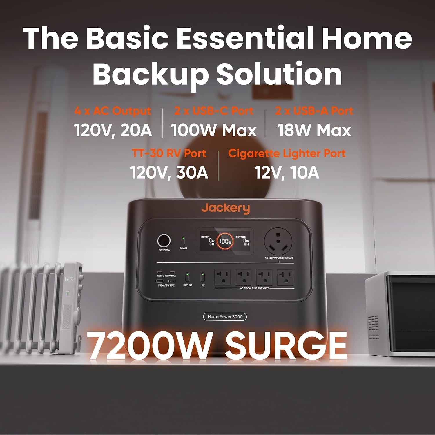 Jackery HomePower 3000 Portable Power Station, 3072Wh, 3600W AC Output | 7200W Surge, LFP Battery, Solar Generator, Essential Home Backup for Home Use, Power Outage (Solar Panel Optional) - Image 7