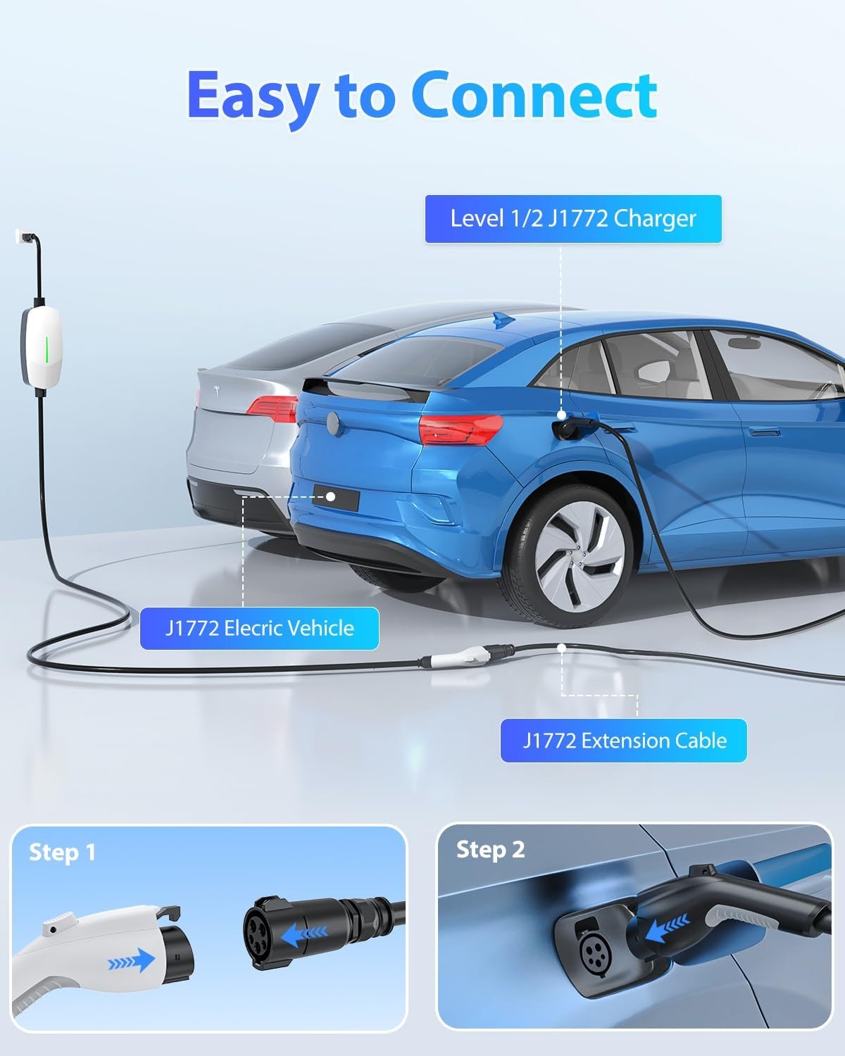 EV Charger Extension Cable, J1772 Extension Cable 50A 21FT Charging Cord for Electric Vehicle 110V-240V Compatible for All SAE J1772 Chargers (50A - 21FT) - Image 5