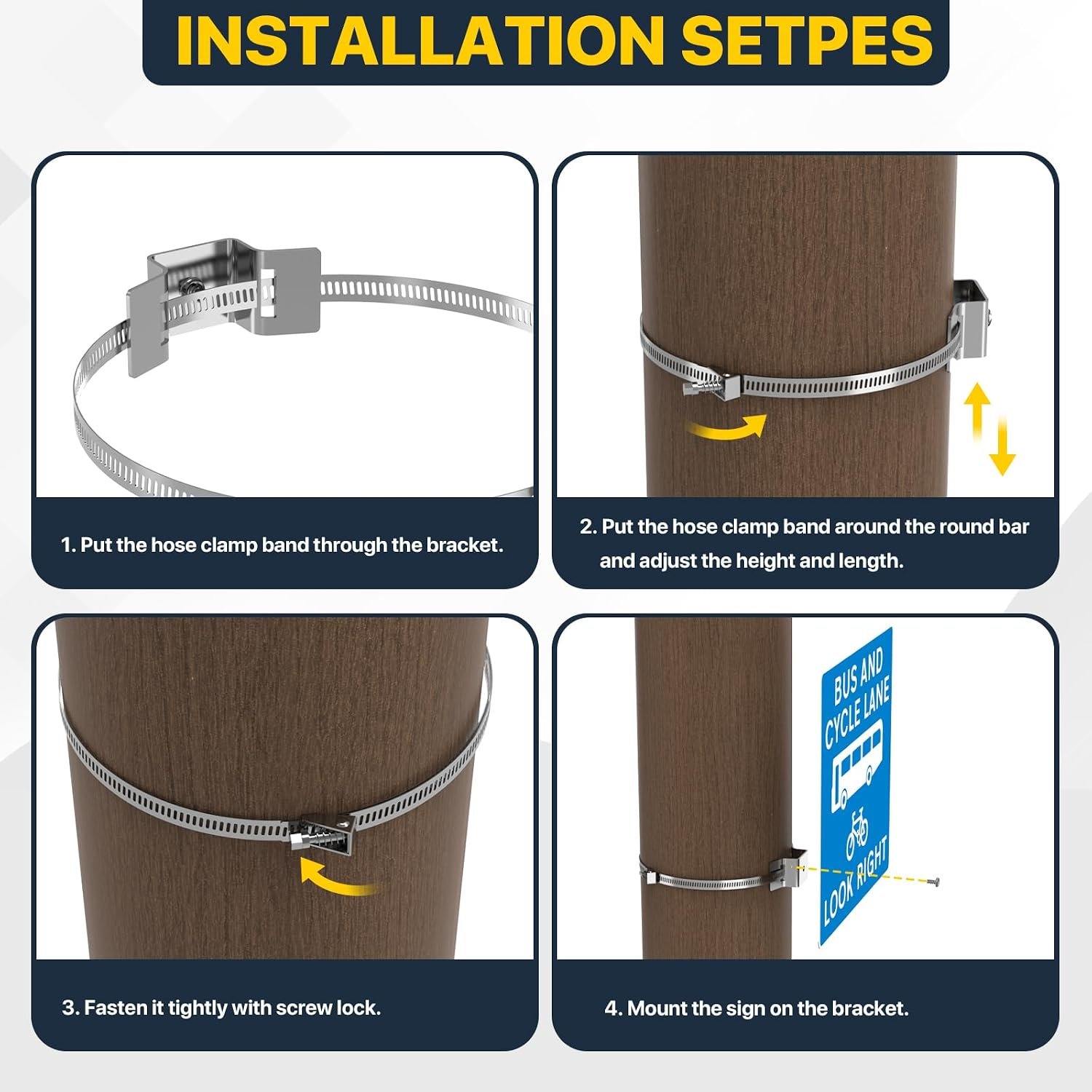 ZhouDaShu 2Pcs Sign Mounting Brackets for Larger Poles, Adjustable Street Sign Mounting Hardware with Pole Clamps. Pole Mounting Kit for Water Heater Expansion Tank,Security Camera,Solar Ligh - Image 3