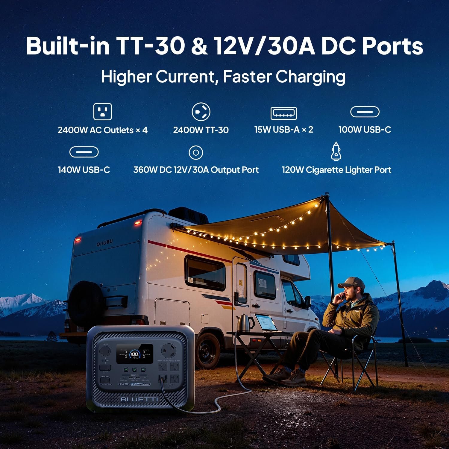 BLUETTI Solar Generator Elite 300 & 2x200W Solar Panel 3014.4Wh LFP Battery | w/ 2400W AC Outlets (4800W Surge), Smallest 3kWh, Portable Power Station for RV, Home Backup, w/ TT-30 RV Port & 12V/30A DC - Image 4