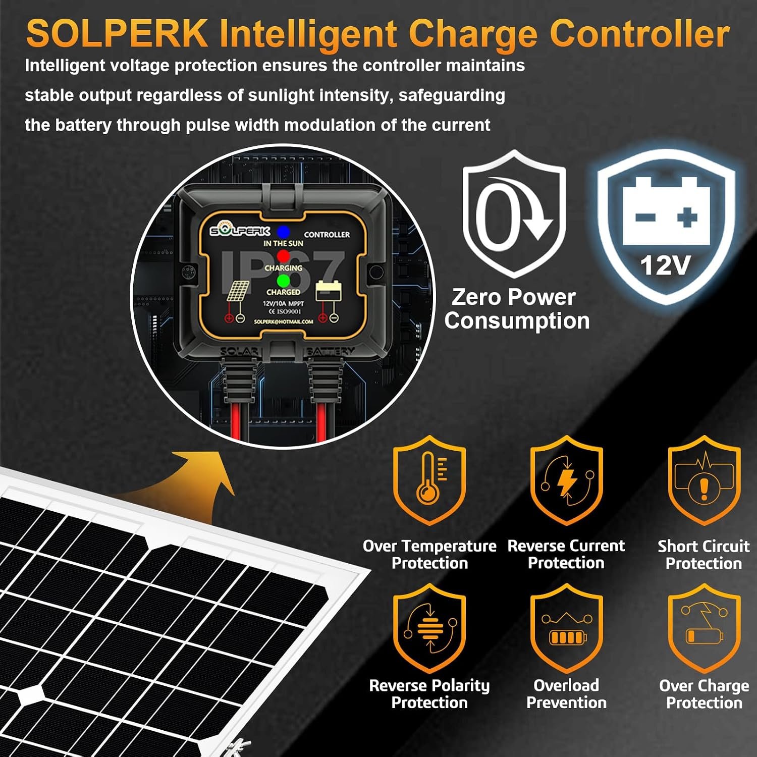 SOLPERK Solar Panel Kit 20W 12V Solar Battery Charger Maintainer+Controller | Solar Battery Trickle Charger + Smart MPPT Controller Adjustable Mount Bracket for Boat Car RV Motorcycle Marine Automotive - Image 2