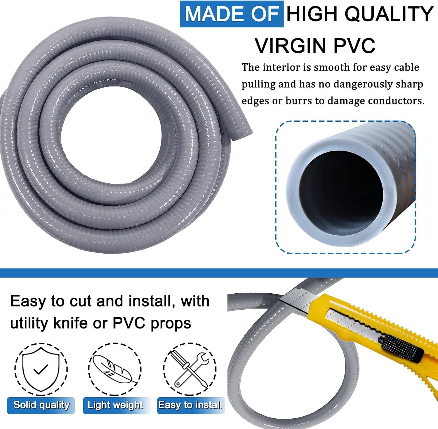 3/4 Inch 25ft Electrical Conduit Kit UL Certification,3/4 Flex Conduit | Flexible Metallic Liquid Tight Electrical Conduit,Flexible Metallic Conduit with 5 Straight,3 90-Degree Connector Fiting - Image 3