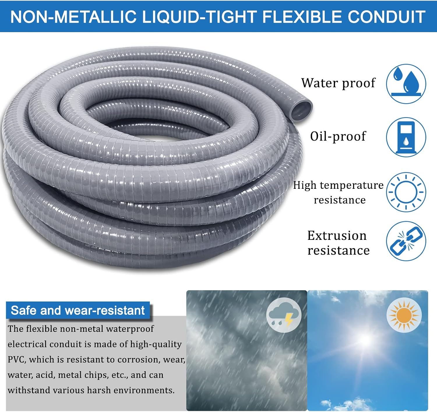 3/4 Inch 25ft Electrical Conduit Kit UL Certification,3/4 Flex Conduit | Flexible Metallic Liquid Tight Electrical Conduit,Flexible Metallic Conduit with 5 Straight,3 90-Degree Connector Fiting - Image 4
