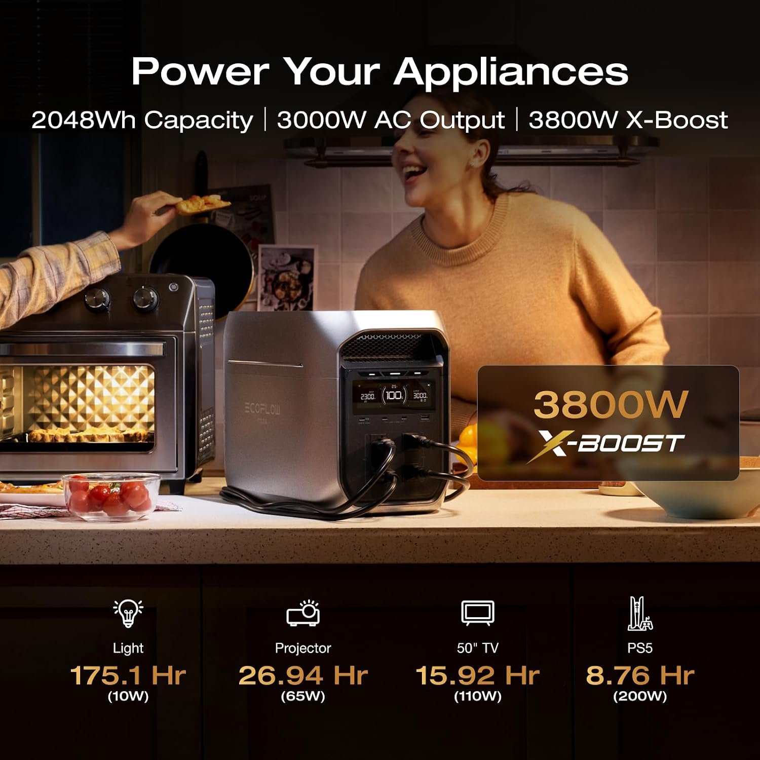 EF ECOFLOW Portable Power Station DELTA 3 MAX Plus with 220W Solar Panel | 3000W Max Output, Fast 0–80% Recharge in 64mins, Reliable Home Backup & RV Camping - Image 3
