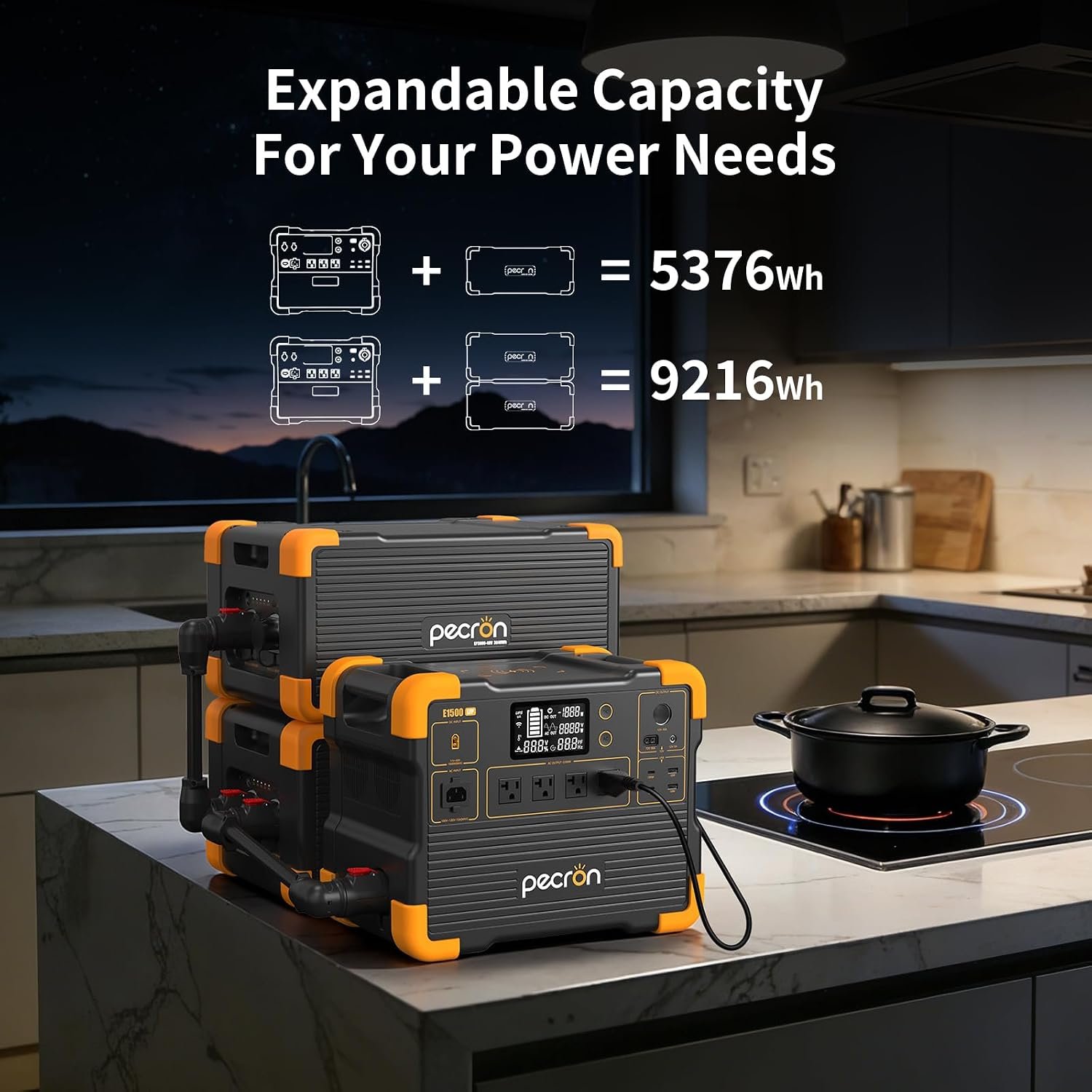 PECRON Portable Power Station E1500LFP with 200W Solar Panel, 1536Wh Solar Generator, 2200W AC Output LiFePO4 Battery Backup, Fast Charging Power Station for Home use, RV, and Outdoor Camping - Image 4