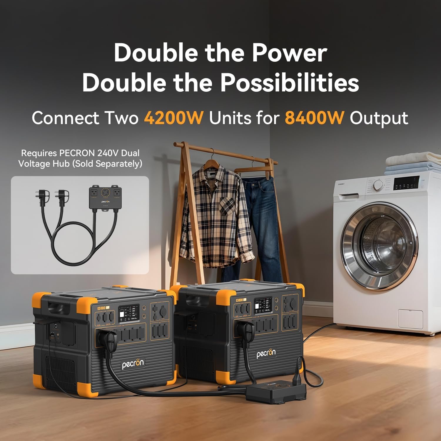 PECRON Portable Power Station Two E3800 LFP with 240V Double Voltage Hub, 3840Wh LiFePO4 Battery Backup, 4200W Solar Generator, Expandable to 53.76kWh Power Station, Fast Charging for Home, Camping - Image 3