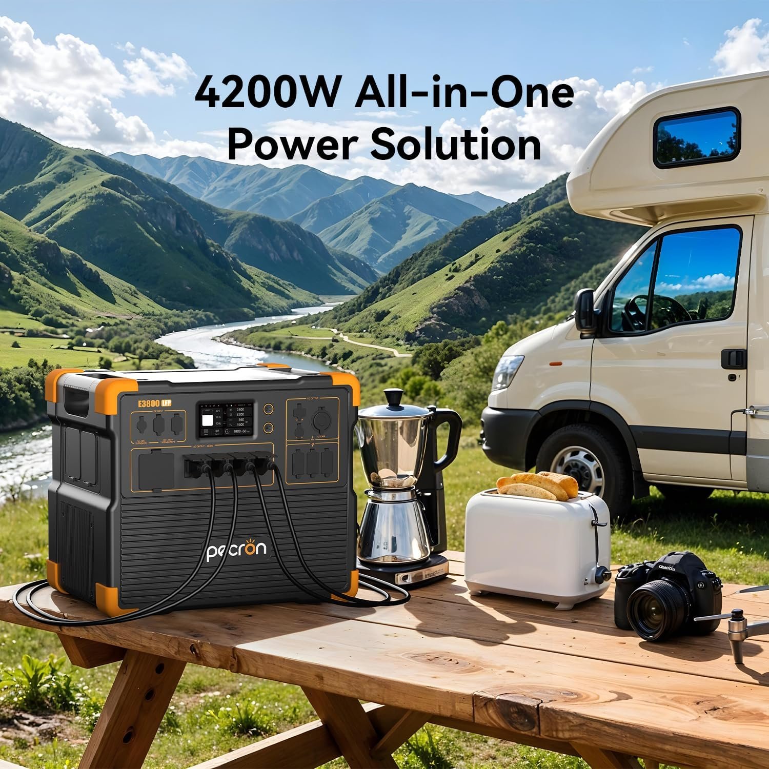 PECRON Portable Power Station Two E3800 LFP with 240V Double Voltage Hub, 3840Wh LiFePO4 Battery Backup, 4200W Solar Generator, Expandable to 53.76kWh Power Station, Fast Charging for Home, Camping - Image 4