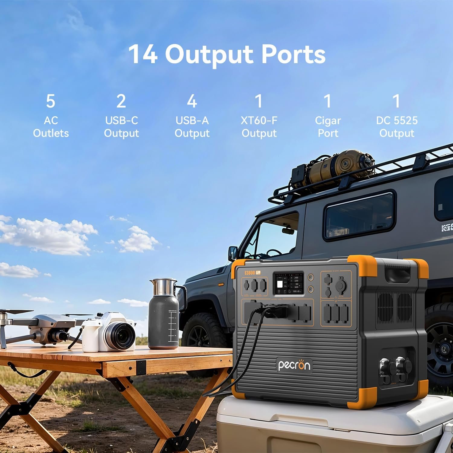 PECRON Portable Power Station Two E3800 LFP with 240V Double Voltage Hub, 3840Wh LiFePO4 Battery Backup, 4200W Solar Generator, Expandable to 53.76kWh Power Station, Fast Charging for Home, Camping - Image 6
