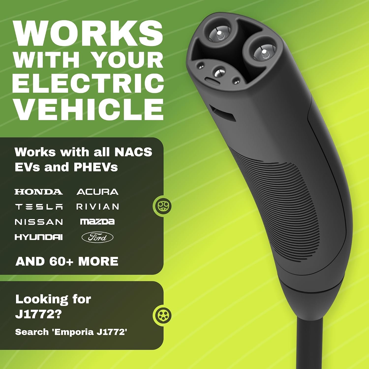 EMPORIA Level 2 EV Charger - NEMA 14-50 EVSE w/NACS, Compatible with Tesla - 48 amp EV Charger Level 2, 240v Electric Vehicle Charging Station, UL/Energy Star, 25ft Cable, White - Image 4