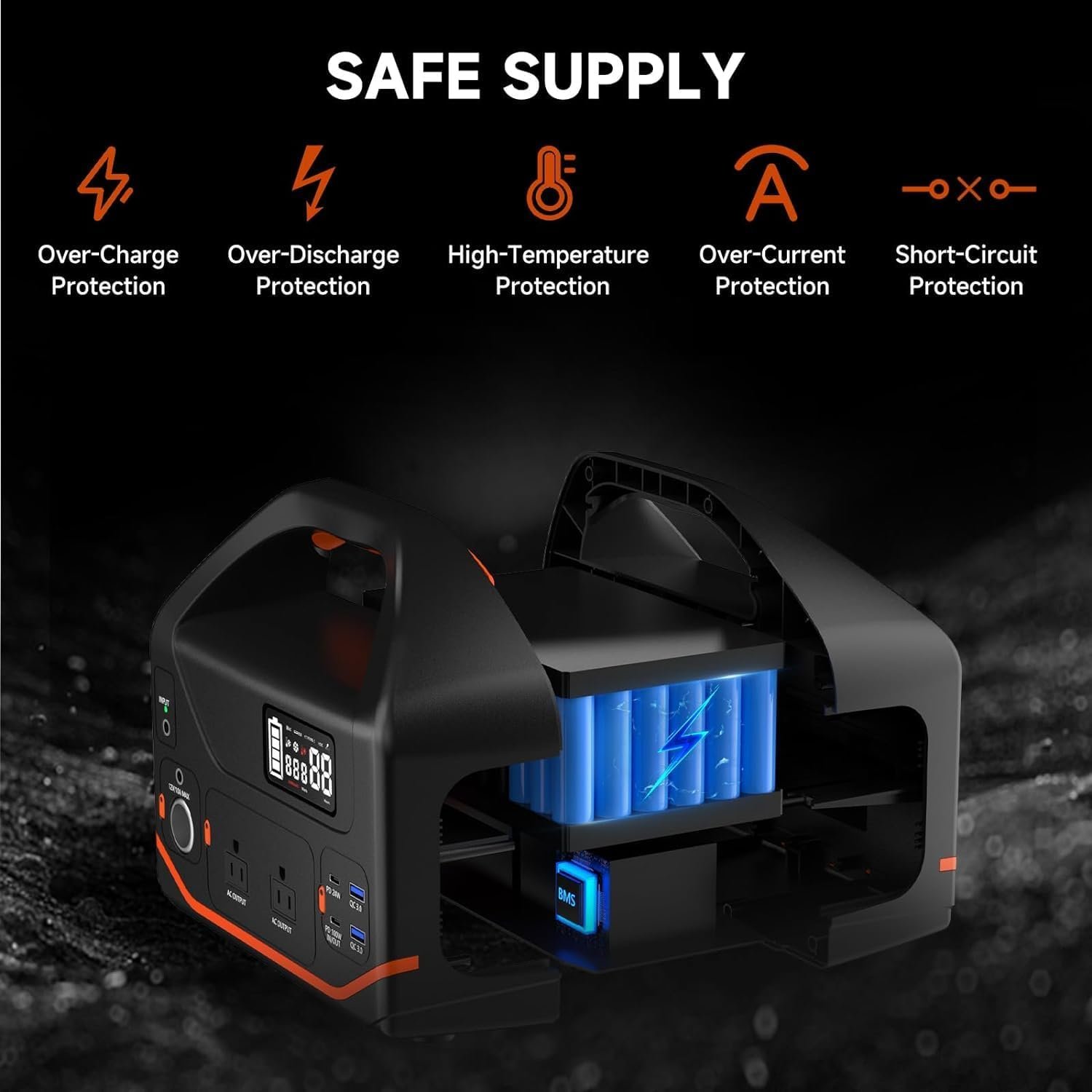 BailiBatt Portable Power Station 300W, 266Wh Solar Generator | Pure Sine Wave AC Outlet, Dual USB-C PD (24W+18W)&7 Outputs, Backup Battery for CPAP, Camping, RV, Home, Blackout - Image 5