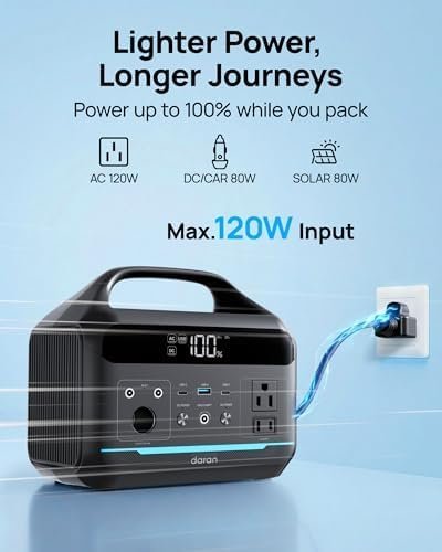 DARAN Portable Power Station 600W with 80W Solar Panel, 288Wh LiFePO4 Solar Generator, Dual AC Outlets, 100W USB-C PD, Fast Recharge for Camping, RV, Power Outage, Emergency Backup - Image 3