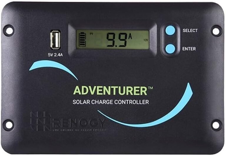 Renogy 30A 12V/24V PWM Solar Charge Controller with LCD Display Flush Mount Design Negative Ground, Compatible with Sealed, Gel, Flooded and Lithium Batteries, Adventurer 30A,black | 50V PV input, LCD，AGM/Gel/Flooded (auto), Li (manual), overcharge/short protection, USB 2.4A, flush-mount,for RVs/off-grid