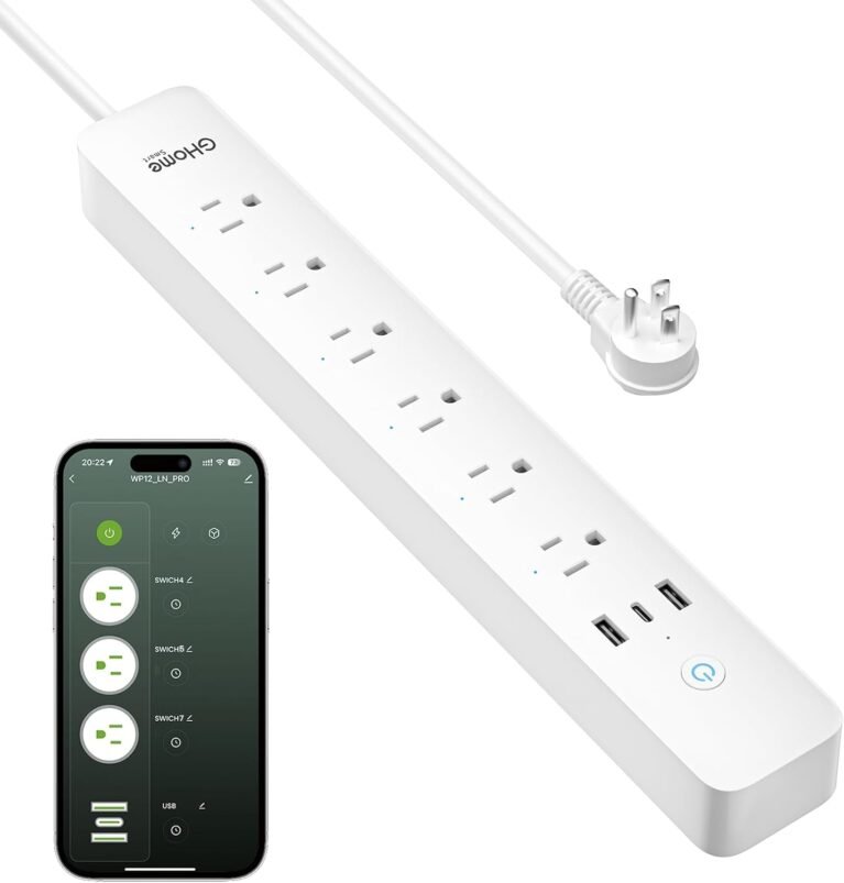 GHome Smart Power Strip with Energy Monitoring, 6 WiFi Outlets & 30W USB-C Fast Charging, Works with Alexa & Google Home, Flat Plug Power Strip, 2.4GHz WiFi Only, No Hub, 7.2ft Extension Cord