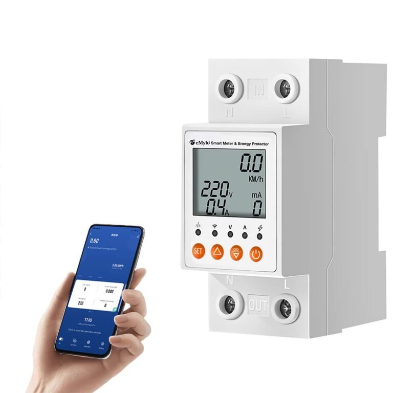 eMylo 63A Single-Phase WiFi Energy Meter with LCD & Leakage Protection | AC 80–400V; Smart Life/Tuya; Alexa & Google Home; timer; leakage & overload protection