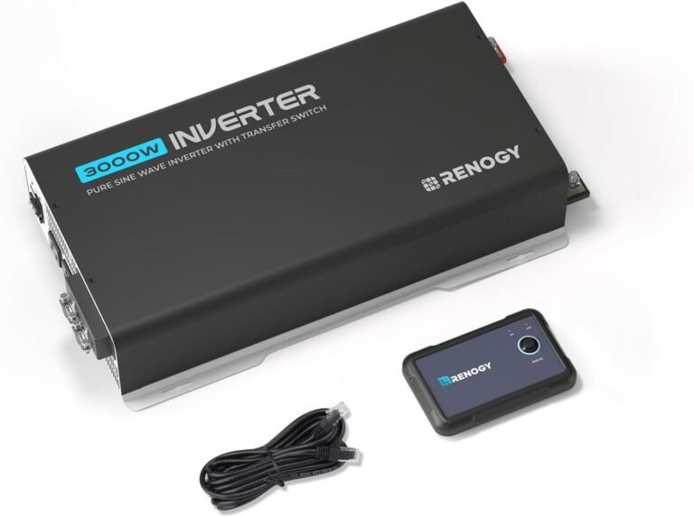 Renogy Inverter PUH, 3000W Pure Sine Wave Power Inverter with UPS Transfer Switch & Bluetooth, 12V DC to 120V AC Converter for RV, Truck, Home,Camping - 6000W Surge Power, Remote Monitoring | 12V DC to 120V AC Converter for RV, Truck, Home， Camping，92% High Efficiency, 6000W Surge, AC Outlet, Remote Monitoring