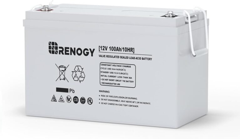 Renogy 12 Volt 100Ah Deep Cycle AGM Battery, Lead Acid Solar Battery | 3% Self-Discharge Rate, 1100A Max Discharge Current, Safe for RV, Camper, Cabin, Home Apliances, Marine and Off-Grid System