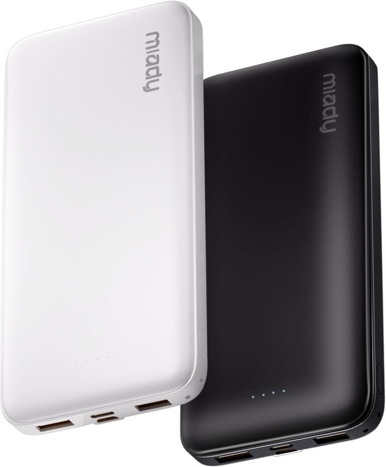 Miady 2-Pack Portable Charger, Slim 10000mAh Power Bank Travel Battery Pack | Dual USB丨3 Outputs 2 Inputs丨for Backpack Travel Camping丨Slim丨Compatible with iPhone Android etc丨Flight-Safe丨37Wh丨Black+White