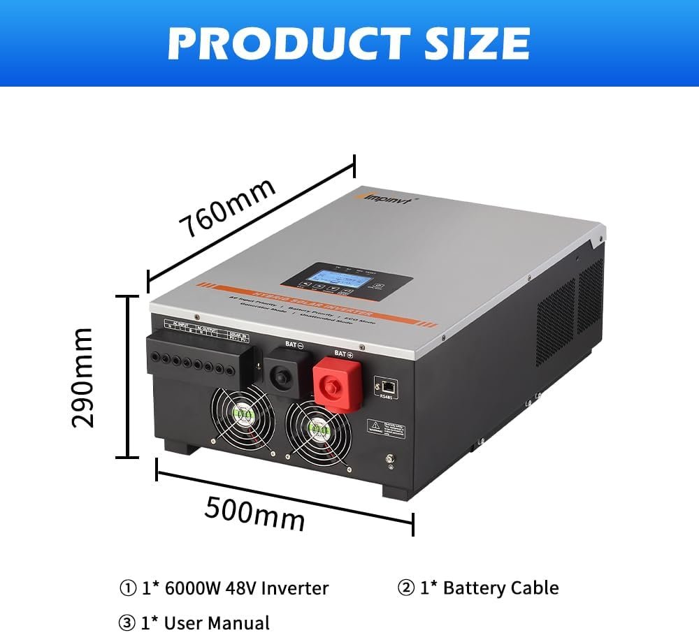 Ampinvt 6000W Solar Inverter 48V DC to 120V/240V AC Split Phase Output, Built-in 100A MPPT Solar Controller, Off Grid Low Frequency Pure sine Wave Inverter Charger, for Lead Acid Lithium Gel Battery - Image 7