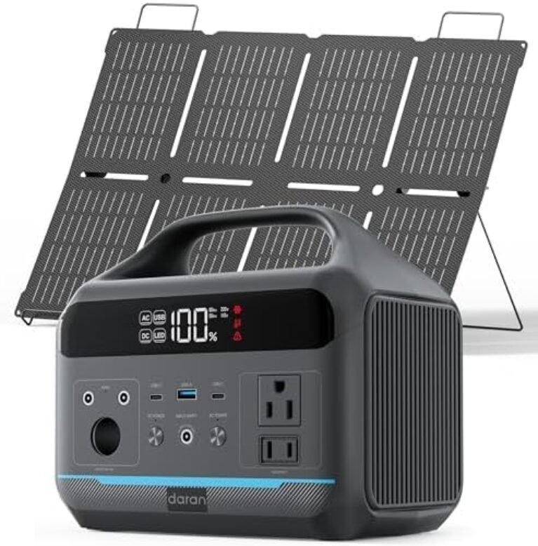 DARAN Portable Power Station 600W with 80W Solar Panel, 288Wh LiFePO4 Solar Generator, Dual AC Outlets, 100W USB-C PD, Fast Recharge for Camping, RV, Power Outage, Emergency Backup