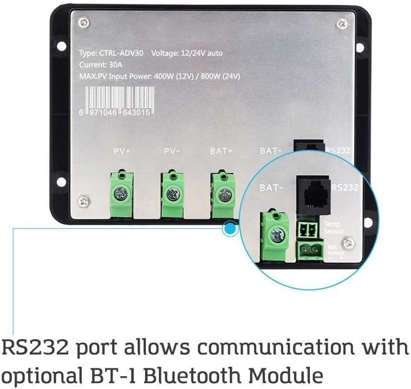 Renogy 30A 12V/24V PWM Solar Charge Controller with LCD Display Flush Mount Design Negative Ground, Compatible with Sealed, Gel, Flooded and Lithium Batteries, Adventurer 30A,black | 50V PV input, LCD,AGM/Gel/Flooded (auto), Li (manual), overcharge/short protection, USB 2.4A, flush-mount,for RVs/off-grid - Image 4