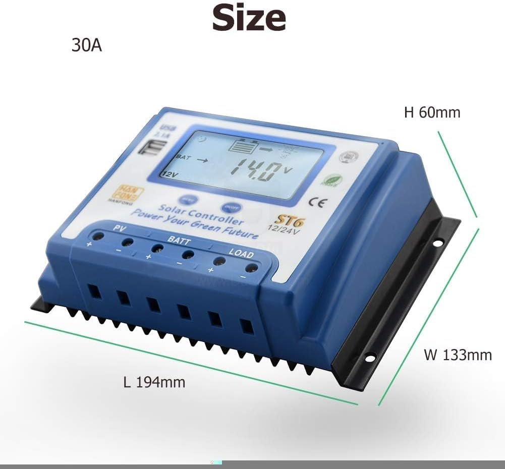 60A Solar Charge Controller 12V/24V Automatic Voltage Recognition Solar Panel Charging Discharge Regulator with Dual 5V USB Output Backlight LCD Display - Image 2