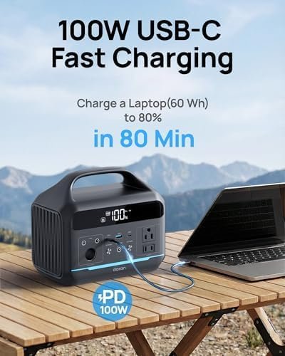 DARAN Portable Power Station 600W with 80W Solar Panel, 288Wh LiFePO4 Solar Generator, Dual AC Outlets, 100W USB-C PD, Fast Recharge for Camping, RV, Power Outage, Emergency Backup - Image 6