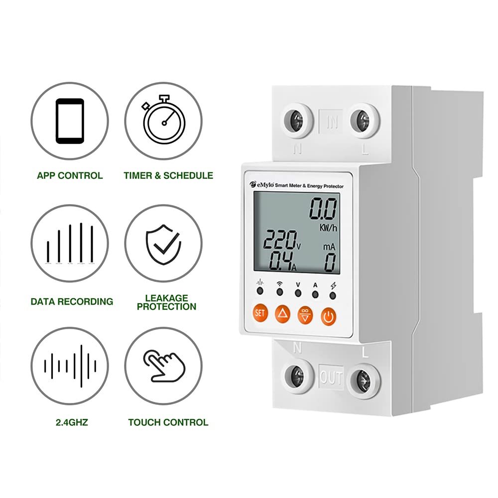 eMylo 63A Single-Phase WiFi Energy Meter with LCD & Leakage Protection | AC 80–400V; Smart Life/Tuya; Alexa & Google Home; timer; leakage & overload protection - Image 2