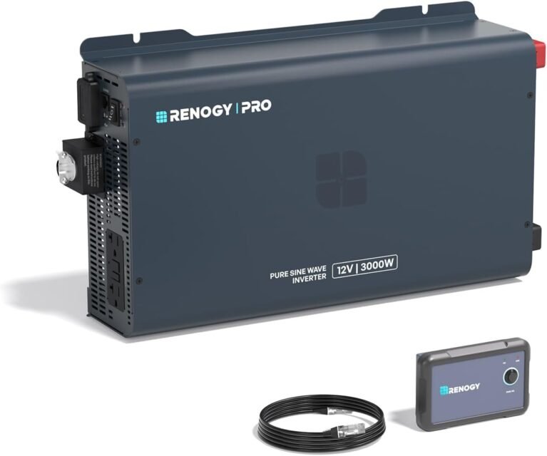 Renogy Pro 3000W Pure Sine Wave Inverter 12V to 120V, 92% High-Efficiency | Low Idle Power Inverter with Bluetooth, GFCI AC Outlet, Remote Control & 45° Terminals for RV, Truck, Solar, Off-Grid, Cabin
