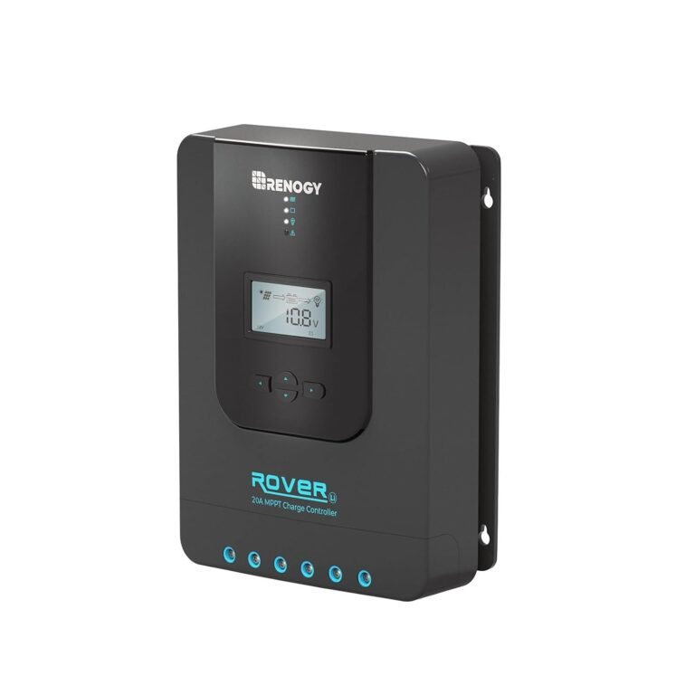 Renogy Solar Charge Controller Rover 20A 12V24V Auto DC Input MPPT Charge Controllers for Solar Panels Adjustable LCD for Gel Sealed Flooded Lithium Batteries | 95V PV input, AGM/Gel/Flooded (auto), Li (manual), MPPT 99% tracking,overcharge/short protection, negative ground, for RVs